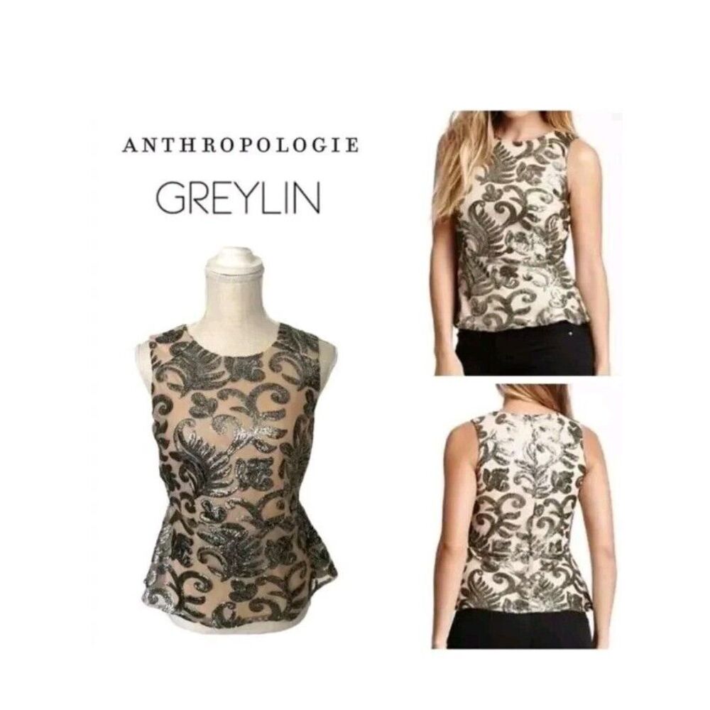 Anthropology Greylin Embellished Sequin Peplum Top Women's Size Petite Medium - Picture 7 of 10